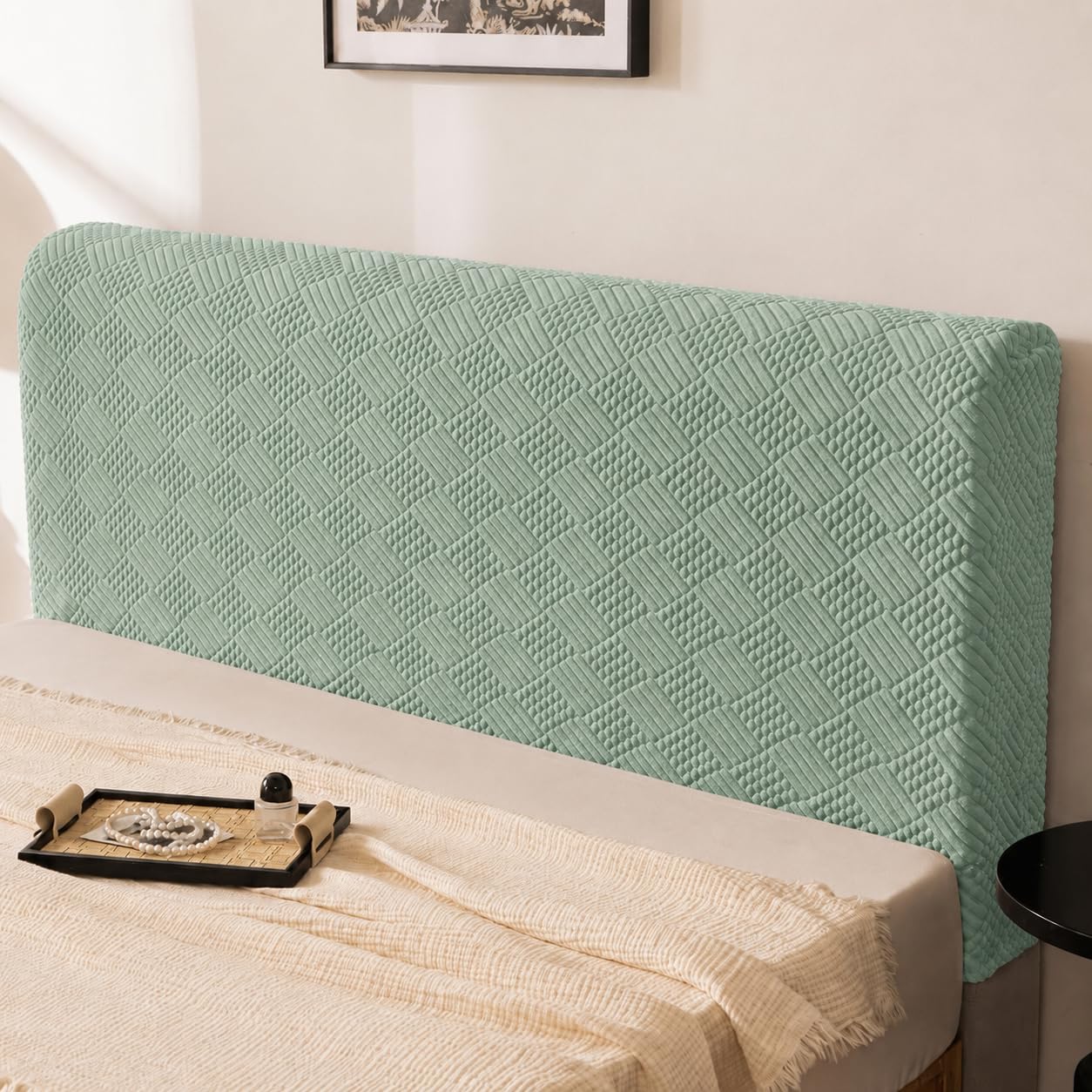HOMETHREADS Stretchable Lycra/Velvet Headboard Cover | Soft, Dust-Proof & Wrinkle-Resistant Bed Back Protector | Fits Leather, Wooden & Fabric Bedsides | for 6ft to 6.5ft Beds | (Green, 175x65cm)-image-31