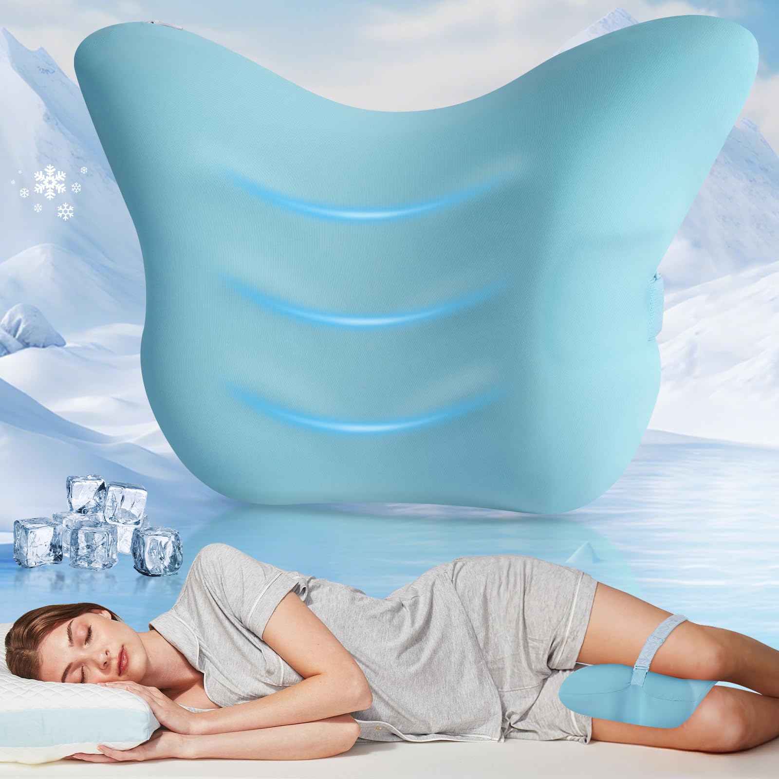 Ainiv Leg Pillow, Ergonomic Alignment Knee Pillow, Memory Foam Leg Support Cushion with Removable and Washable Cover, Knee Cushion for Sleeping on Side (Small-Blue)