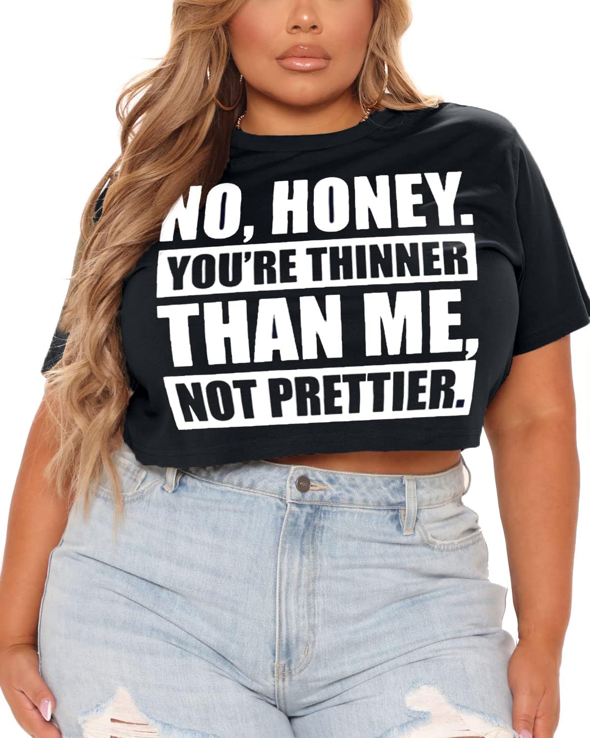 Women's Plus Size Summer T Shirt Letters Printing Casual Crop Tops Short Sleeves Tees