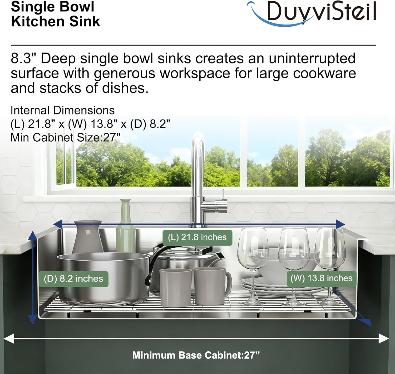 23.6 x 17.7 Inch Kitchen Sink, T304 Stainless Steel Sink, Top Mount Kitchen Sinks with Basket Strainer and Pipe
