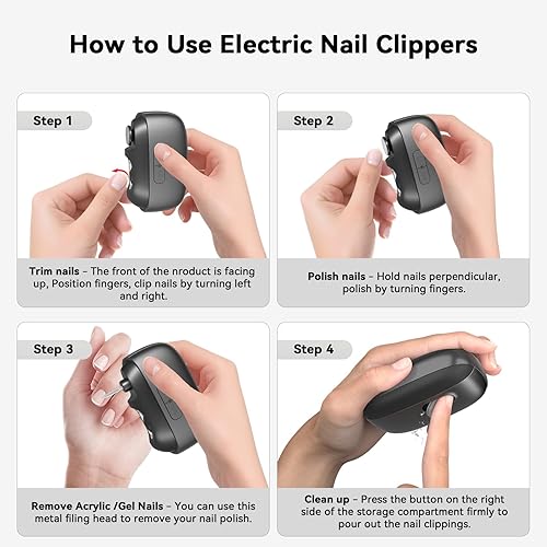 Miniatura 4 de Electric Nail Clipper Fingernail Trimmer 3-in-1 Automatic Nail Polisher with LED Light, Clip Storage, 2-Speed, Rechargeable Smart Toenails Cutter