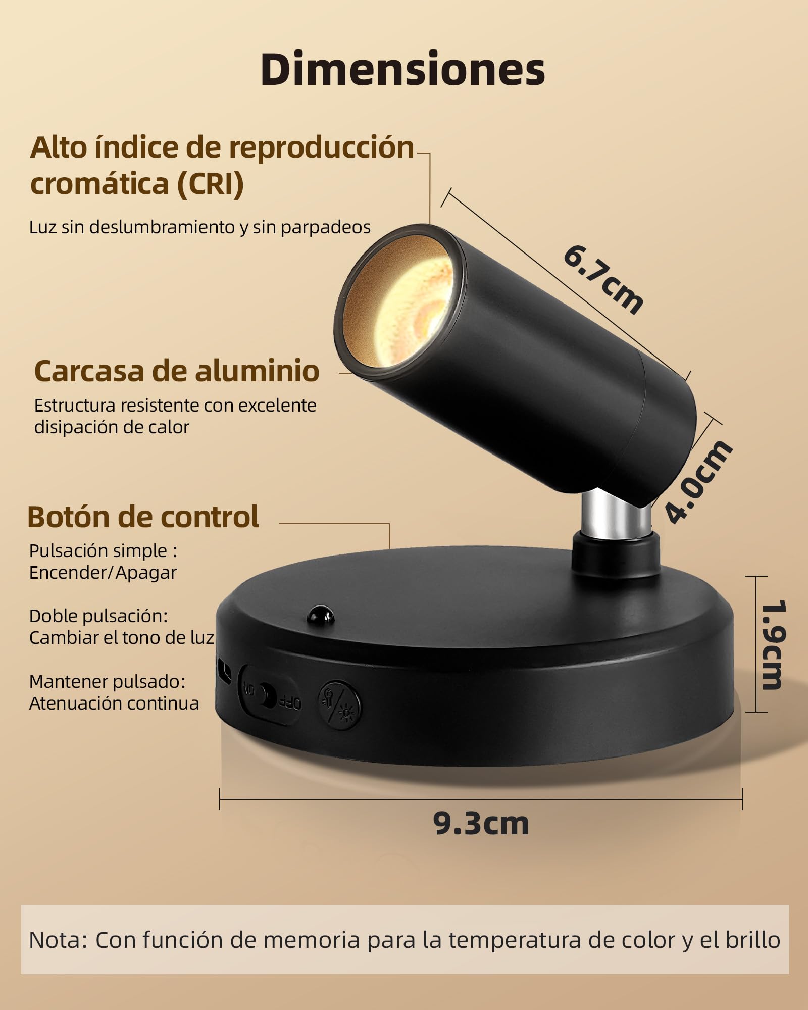 EZVALO Foco LED Inalámbrico 5500 mAh con Mando a Distancia y Temporizador, 3 Temperaturas de Color, Negro (2 Pieza)