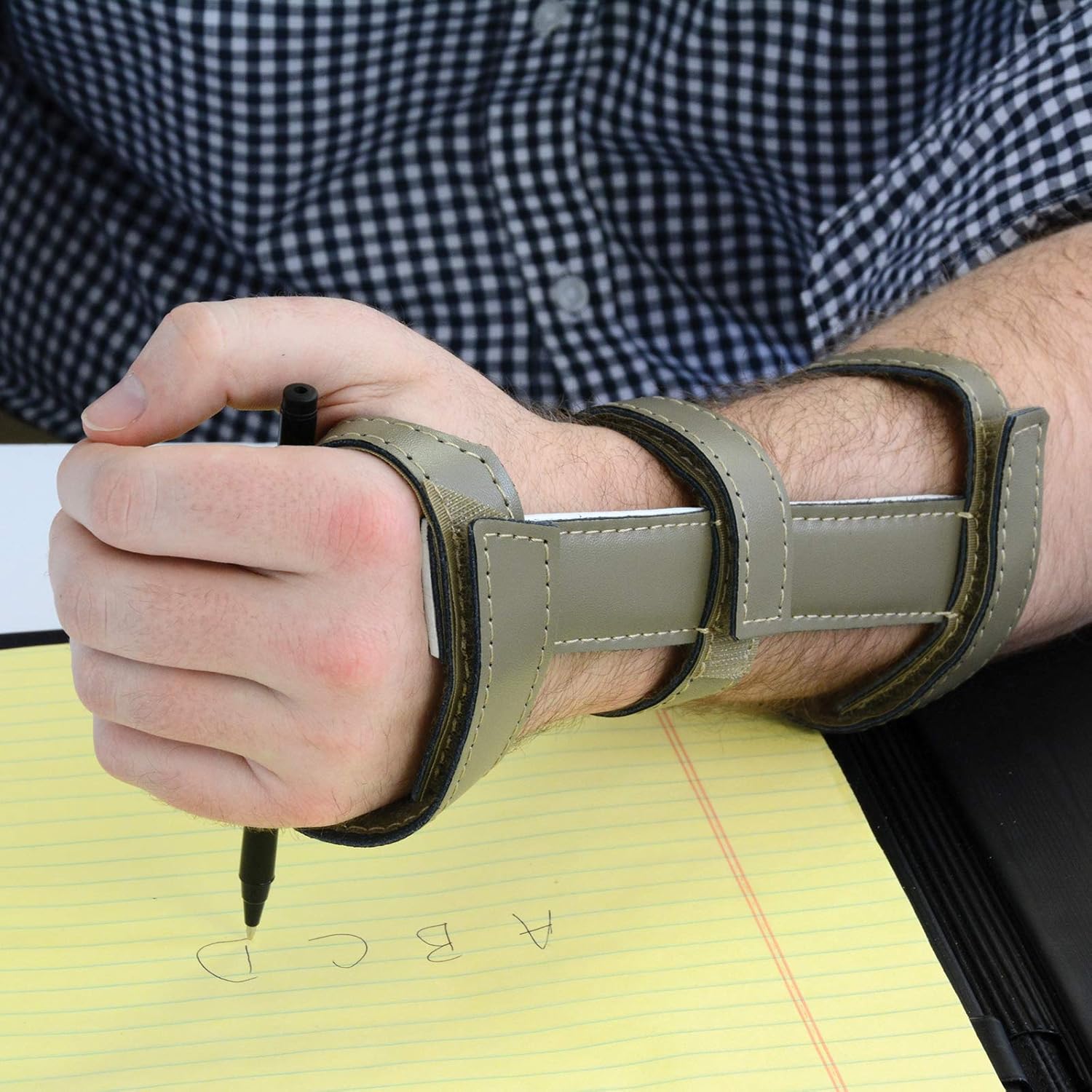 Sammons Preston Economy Wrist Support with Utensil Holder Pocket for Left Hand, Leather Covered Metal Wrist Splint & Kitchen Aid for Carpal Tunnel & Hand Injuries, Stabilize Left Wrists, Large 3.5"