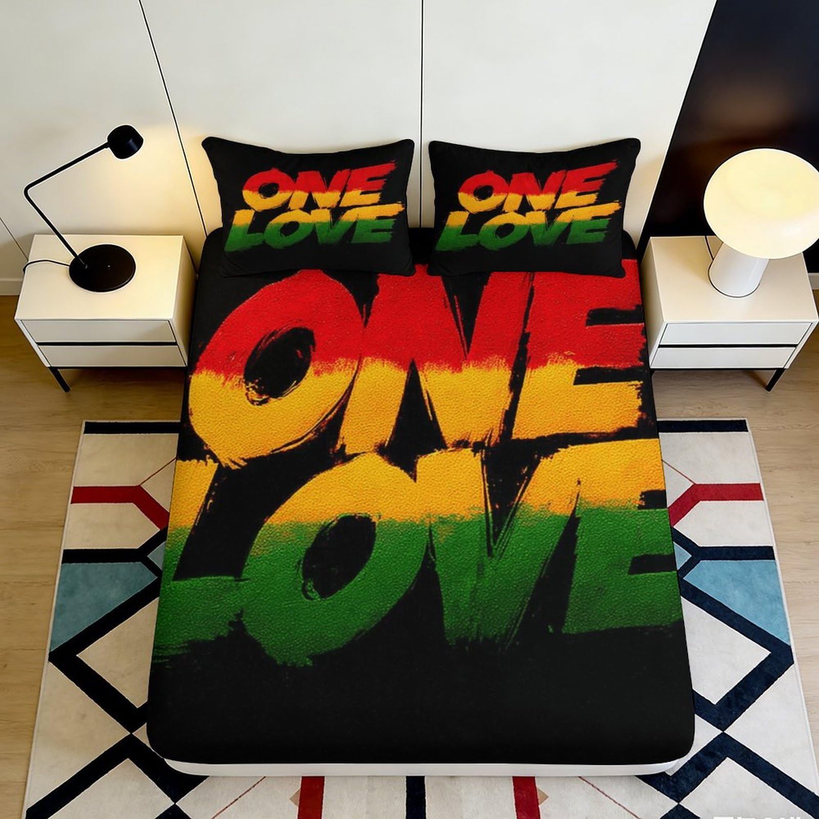 3D Printed Graffiti Letter Fitted Sheet Microfiber Non-Slip Deep Pocket Bedroom Graffiti Letter Mattress Fitted Cover for Adults Teens 180x200x25cm