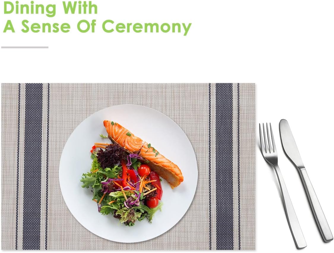 review Kitchen Placemat Set 6, Vinyl Table Protector Dining Dish Desk Mat Heat Resistant Wipeable Square Plastic Patio Pad 18x12 Inch (6Pcs, Blue)