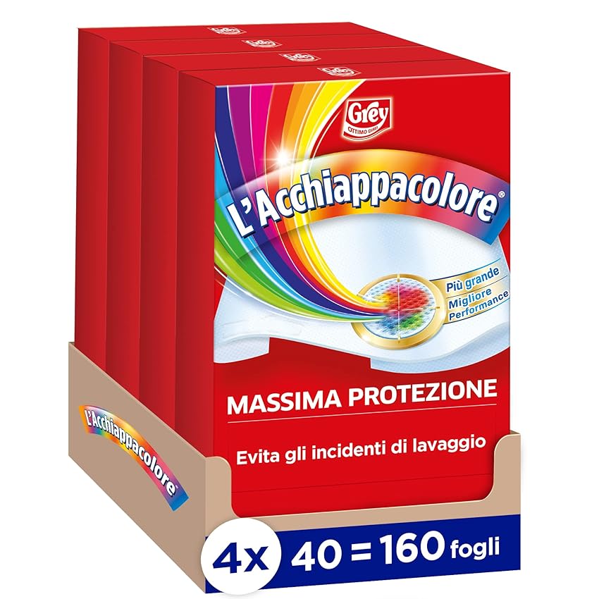 Immagine del prodotto Grey L'Acchiappacolore Fogli Cattura Colore, Evita Incidenti Lavaggio, Confezione da 160 Fogli, 4 X 40