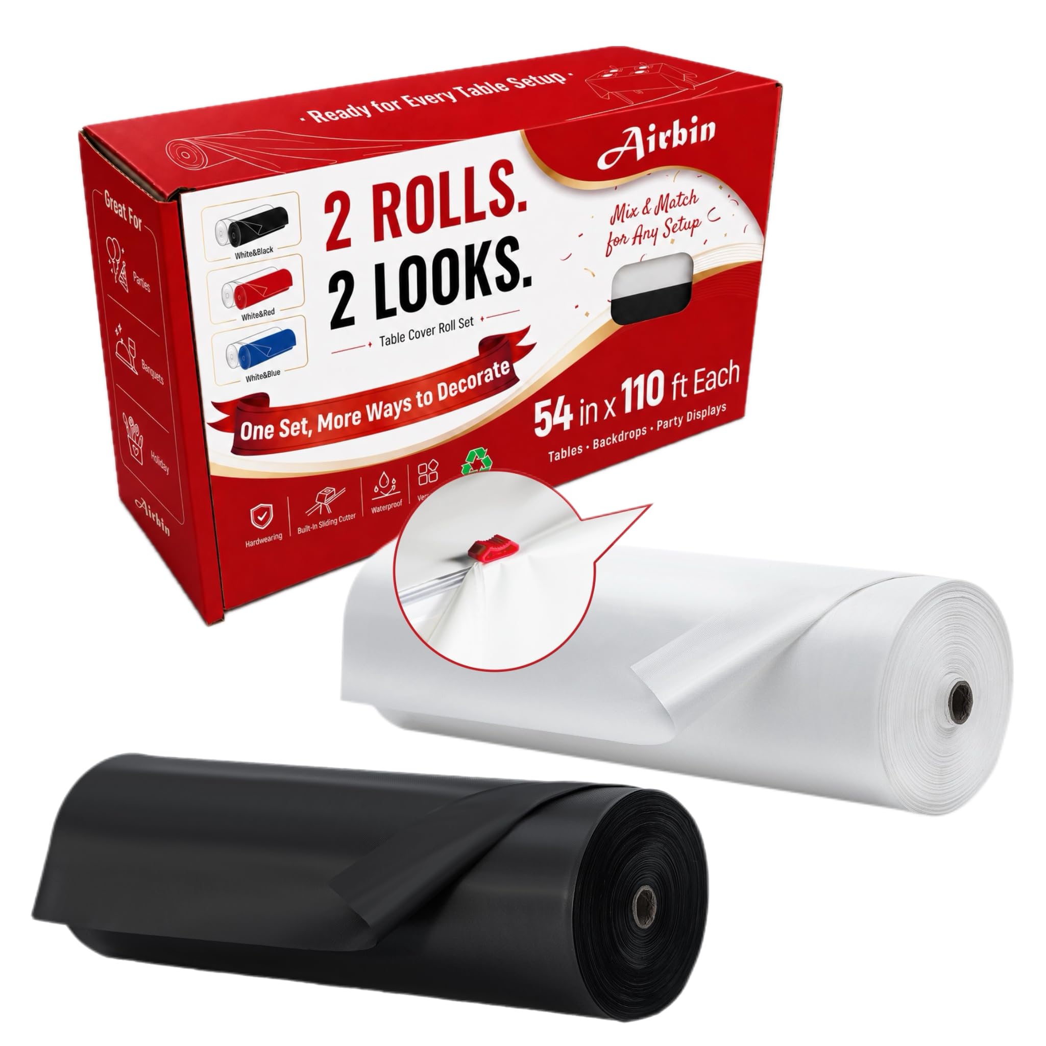 Plastic Table Cloth, 2 Rolls Disposable Tablecloth Plastic Table Cover Roll