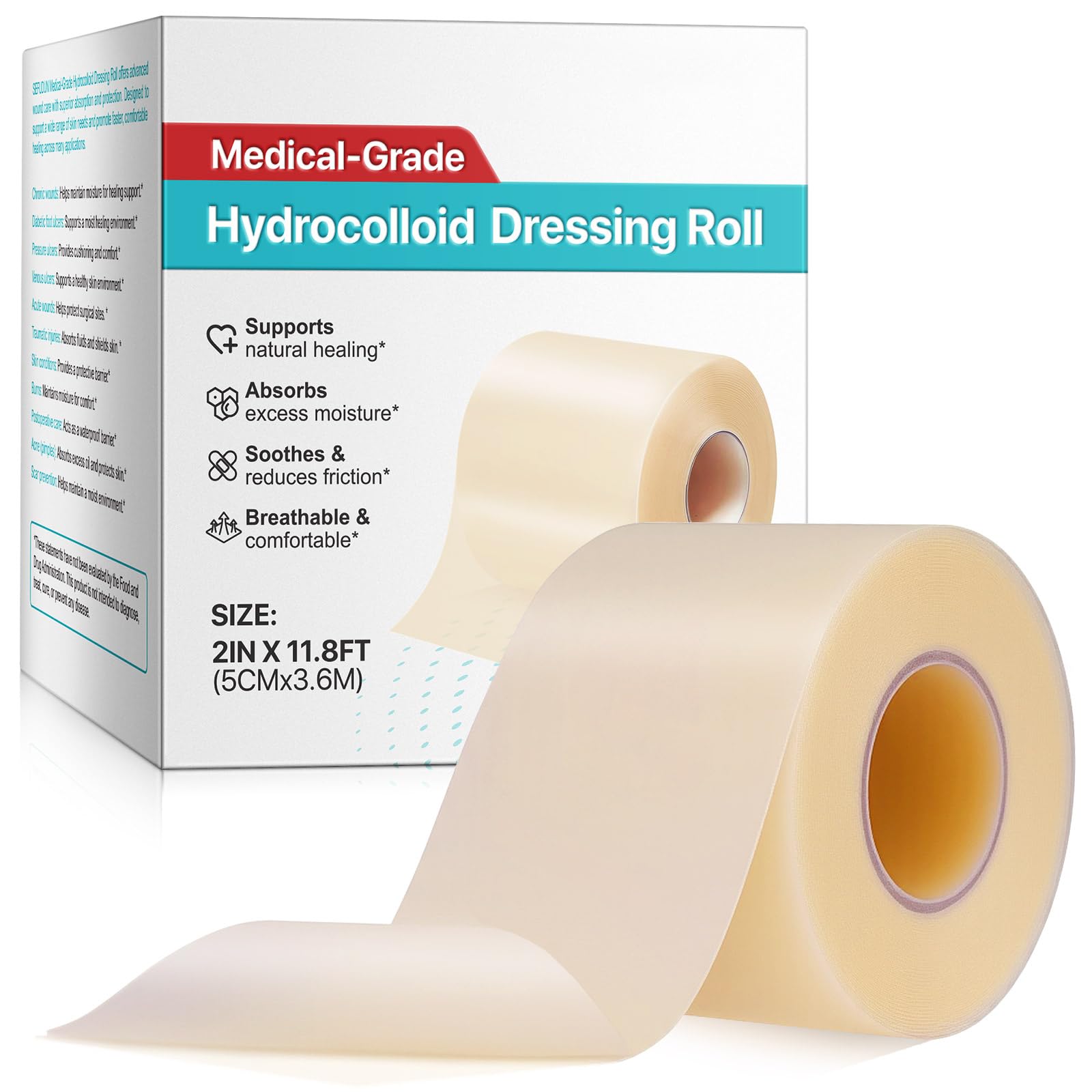 Hydrokolloid-Rolle für Die Wundversorgung,Hydrocolloid Roll 5cmx3.6m,Selbstklebender Wasserfestes Pflaster Hydrocolloid Roll,Extra Dünn, Wasserfest, Selbstklebend,Haushaltsnotwendigkeit