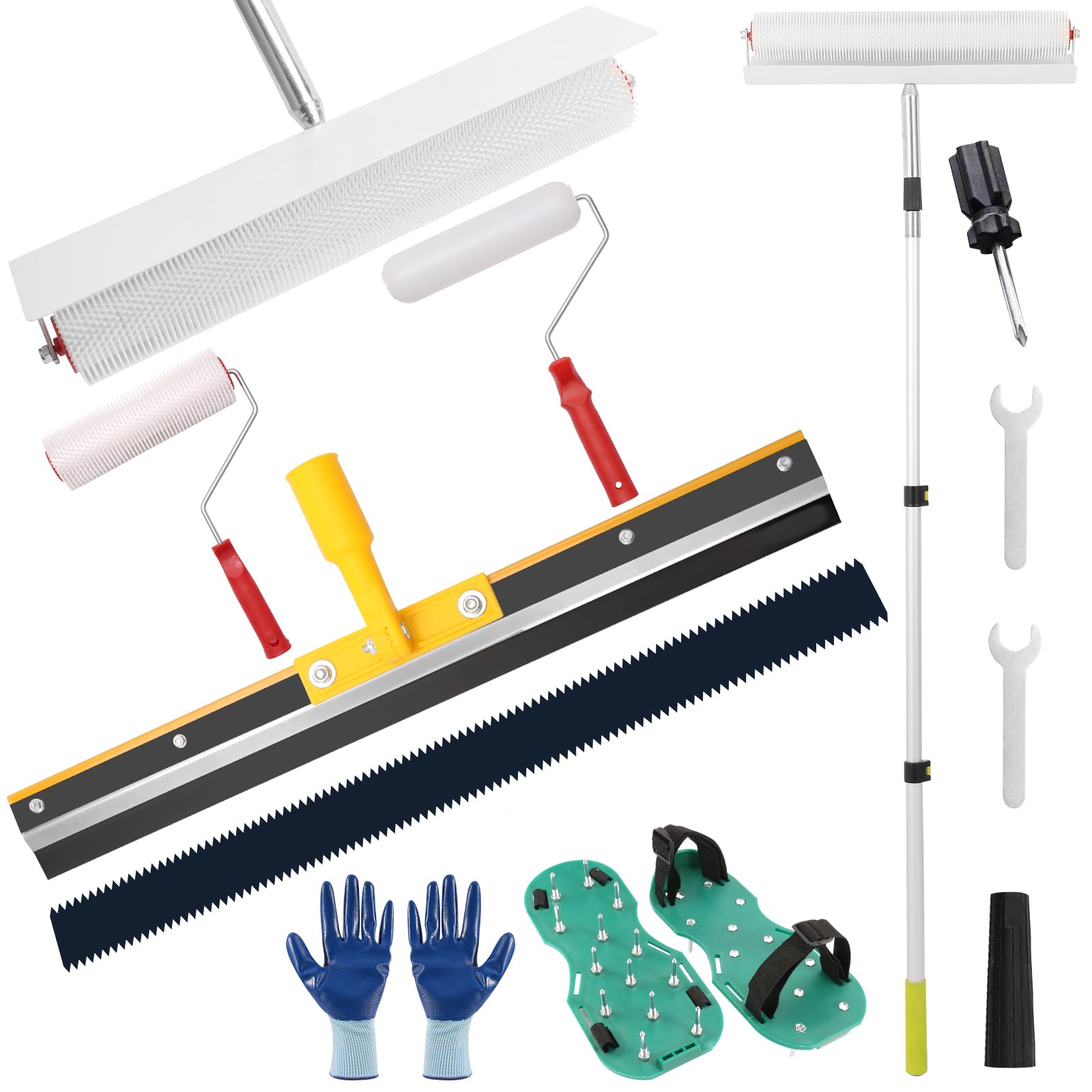 Wayona Self Leveling Concrete Tool Kit, Epoxy Floor Paint Tool with Upgraded 24~55inch Telescopic Rod, Spiked Roller for Self Leveling Cement, Paint Roller, Self-Leveling Rake for Epoxy Flooring
