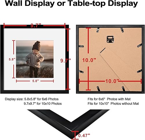 Vista 155 de KINLINK Juego de 4 portarretratos de 12 x 12 pulgadas, cuadrados de madera mate de 8 x 8 pulgadas con plexiglás para 8 x 8 pulgadas con paspartú