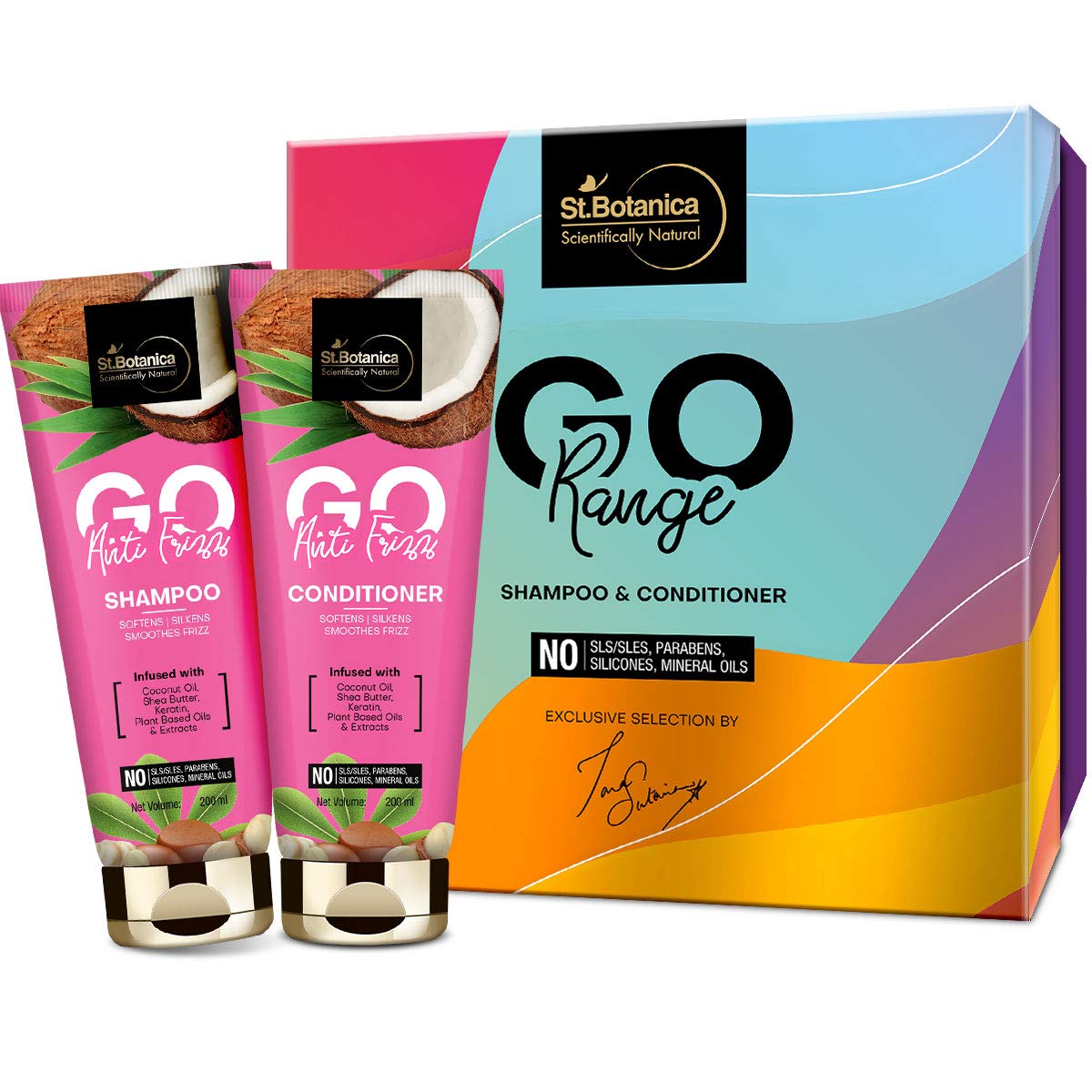 St.Botanica Go Anti Frizz Shampoo, 200ml + Conditioner, 200ml (Set of 2) Infused with Coconut Oil & Shea Butter for Smooth & Frizz-free Hair | No Parabens & Sulphates | Vegan & Cruelty Free