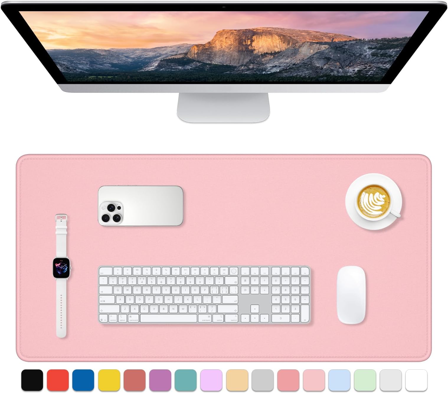Dapesuom Large Gaming Mouse Pad, Extended Mouse Mat with Stitched Edges, Full Size Keyboard Pad with Non-Slip Base, Big XXL Computer Desk Mats for Gamer, Laptop, Office, 31.5 x 15.7in, Pink