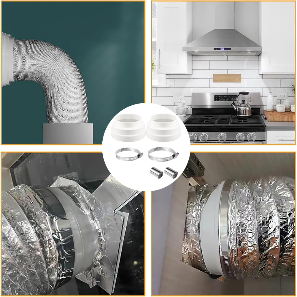 2 adattatori per tubo di scarico da 120 mm a 160 mm, adattatore per tubo rotondo con fascette stringitubo in acciaio inox e nastro in pellicola di alluminio, connettore riduttore per cappa
