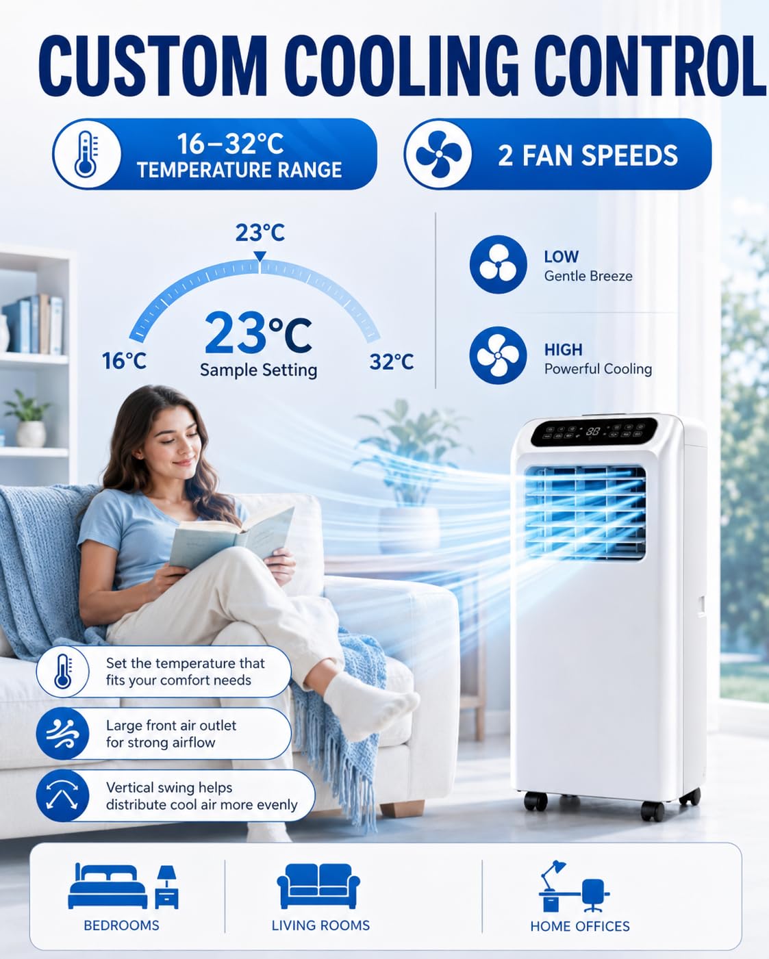 Climatizzatore Portatile 7000/9000 BTU con Telecomando e Kit Finestra 9000BTU | Unità Intelligente per Casa o Ufficio, Raffredda fino a 20 m² con Funzioni Raffrescamento, Deumidificazione e Ventilazione