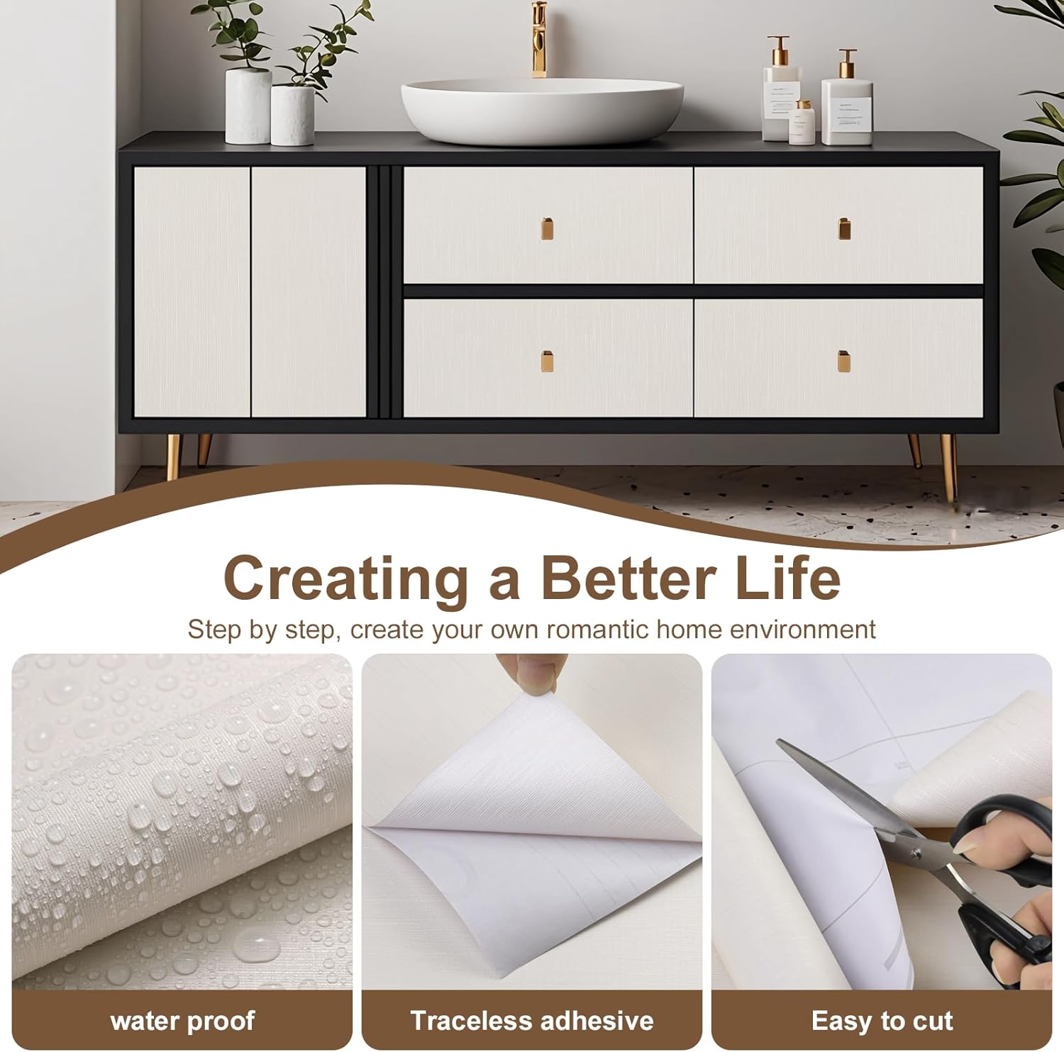 Grasscloth Peel and Stick Wallpaper Beige Gold Wallpaper15.7"x 393" Linen Textured Contact Paper Vintage Self-Adhesive Vinyl Waterproof Removable Wallpaper for Bedroom Kitchen Living Room Cabinets