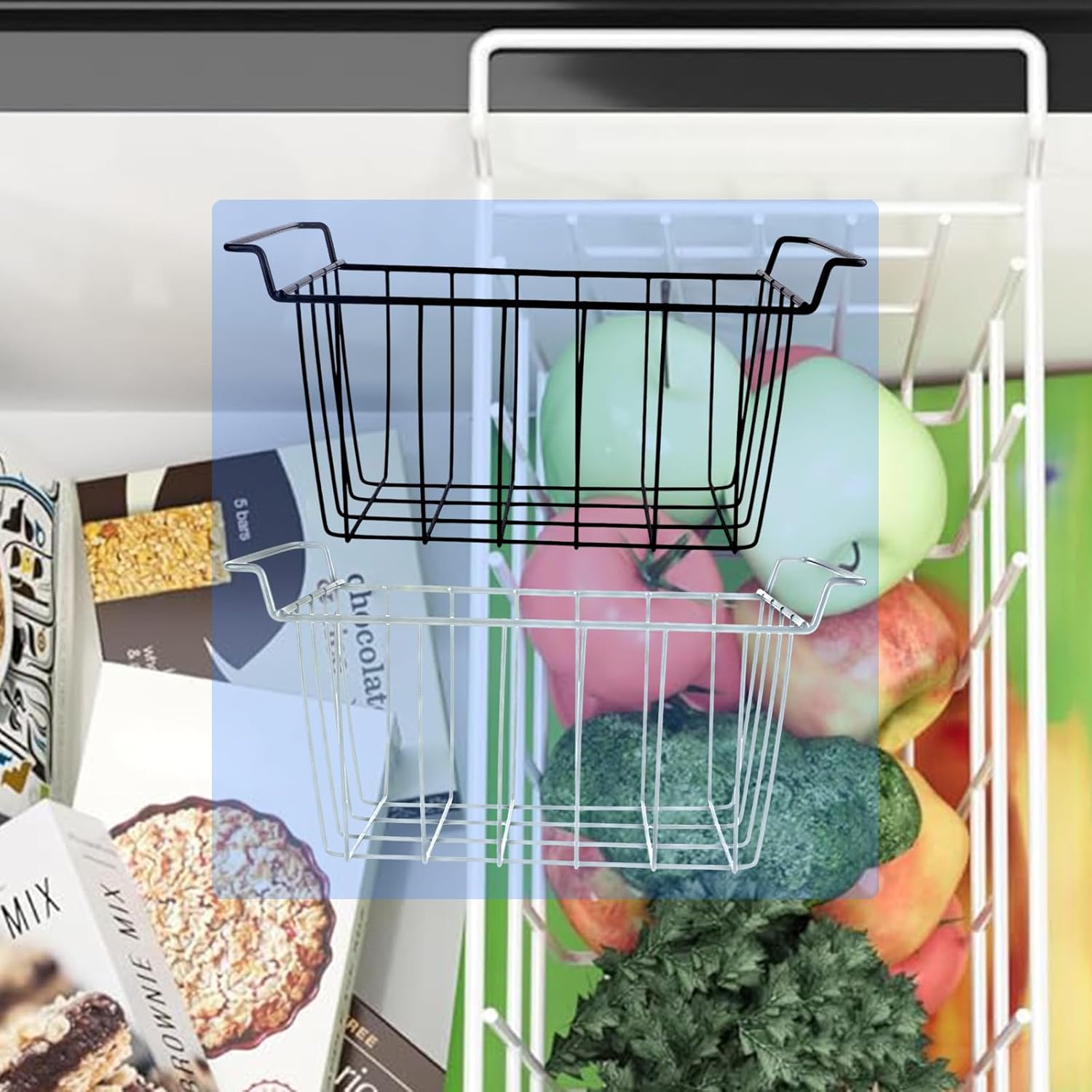 変形可能なワイヤーグリッドなしの金属製冷凍庫ストレージコンテナ2個。滑らかな表面で簡単に掃除。アイスボックスワイヤーバスケット。
