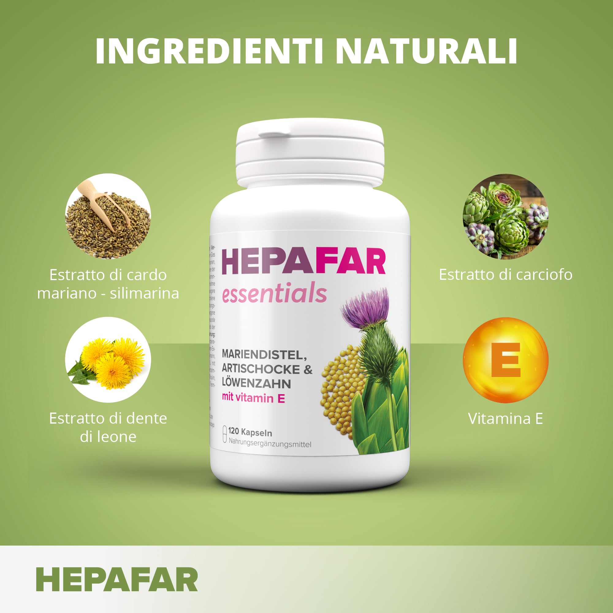 Cardo Mariano Tarassaco e Carciofo – Vitamina E – Detox – 80% di Silimarina – Depura Fegato – 120 capsule vegane ad alto dosaggio per 120 giorni – Sensilab Essential Hepafar