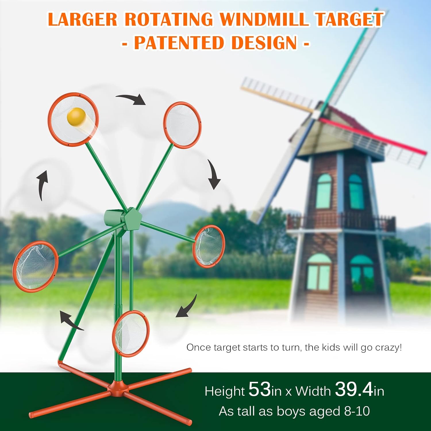 Shooting Games Gifts for 5 6 7 8 9 10+ Year Old Boys, Sports & Outdoors Games Kids Toys with Cool Windmill Rotating Shooting Target & 2 Toy Guns & 24 Foam Soft Balls, Birthday Ideal Gift for Kids