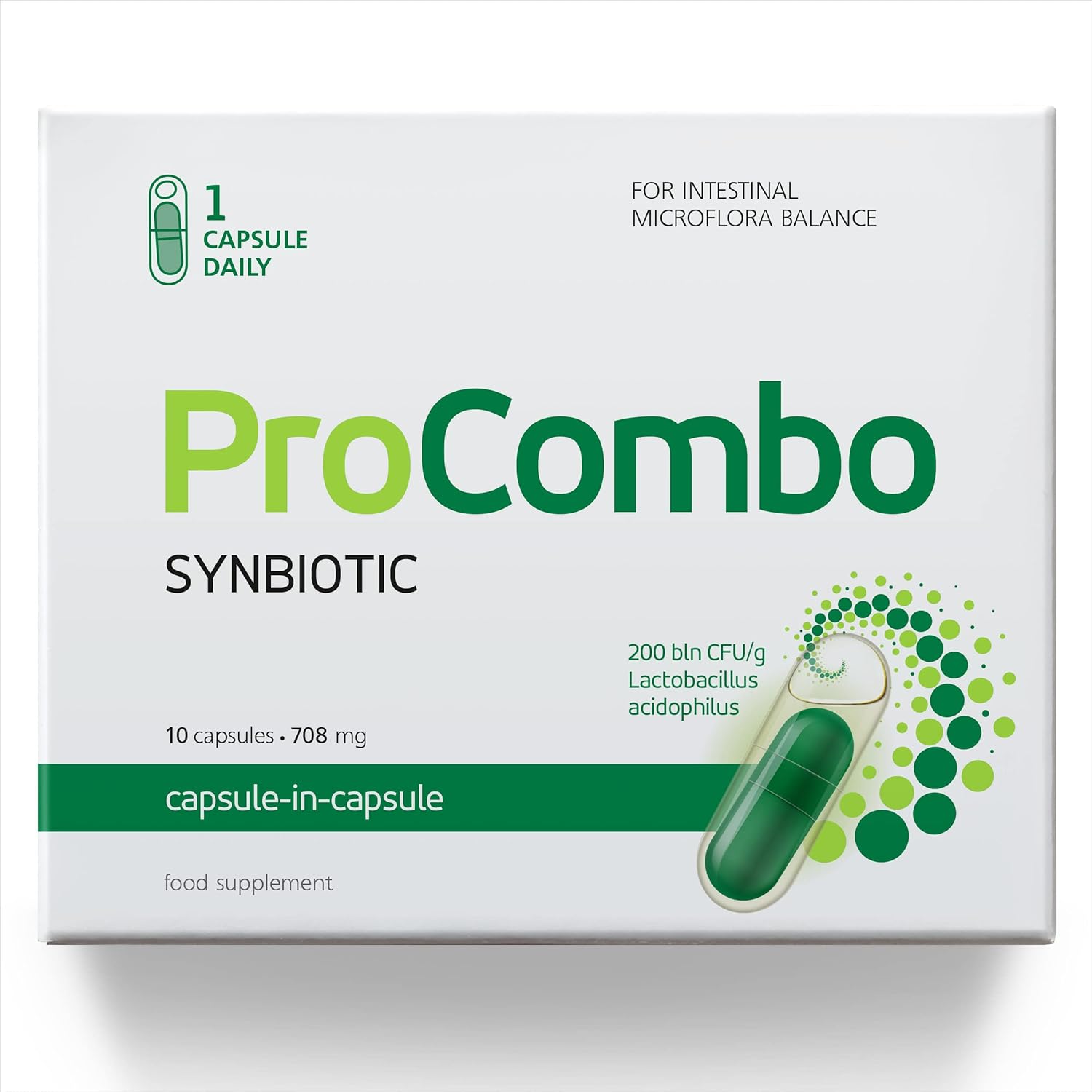 ProCombo - The Smart synbiotic with targeted delivery of The Good Bacteria. Double Capsule and Liquid Formula for Fast Results. 1 Capsule per Day. Laboratory Tested (Pack of 1)