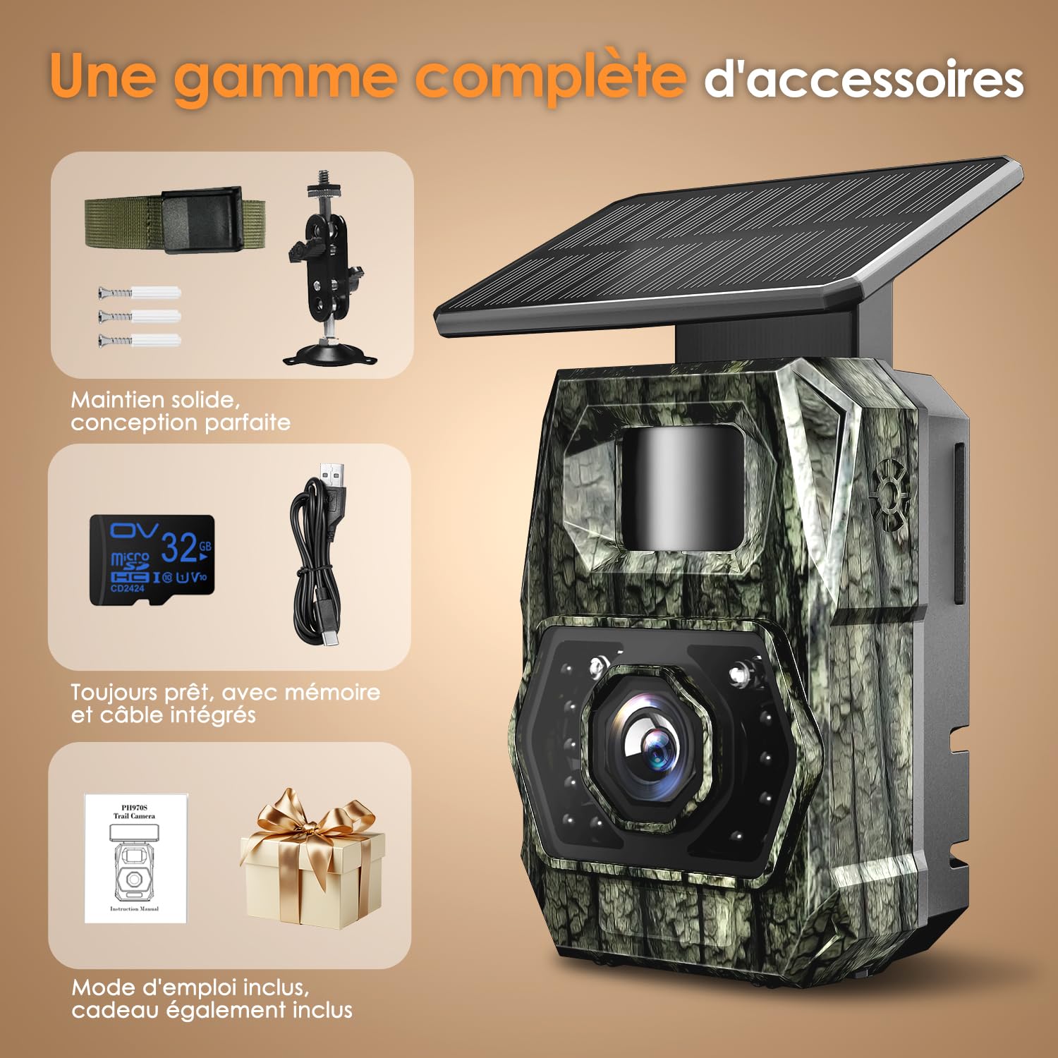 MAXDONE Caméra de Chasse Solaire Wi-FI - 48MP Camera de Chasse Connectée Telephone avec 5200mAh Batterie Rechargeable Camera Infrarouge Vision Nocturne Exterieur Animaux, Etanche IP66