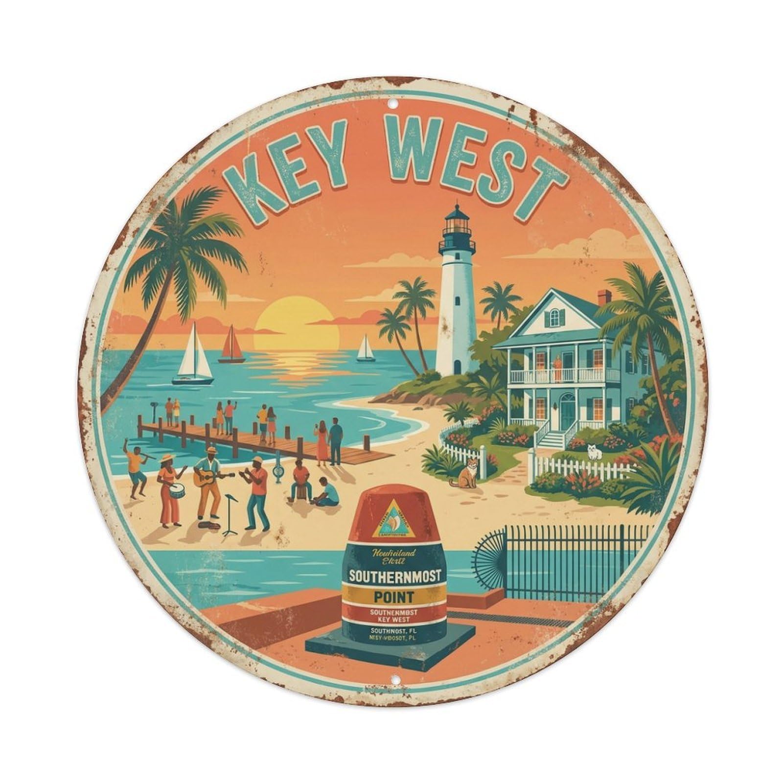 USA Vintage Travel Key West Metal Tin Sign