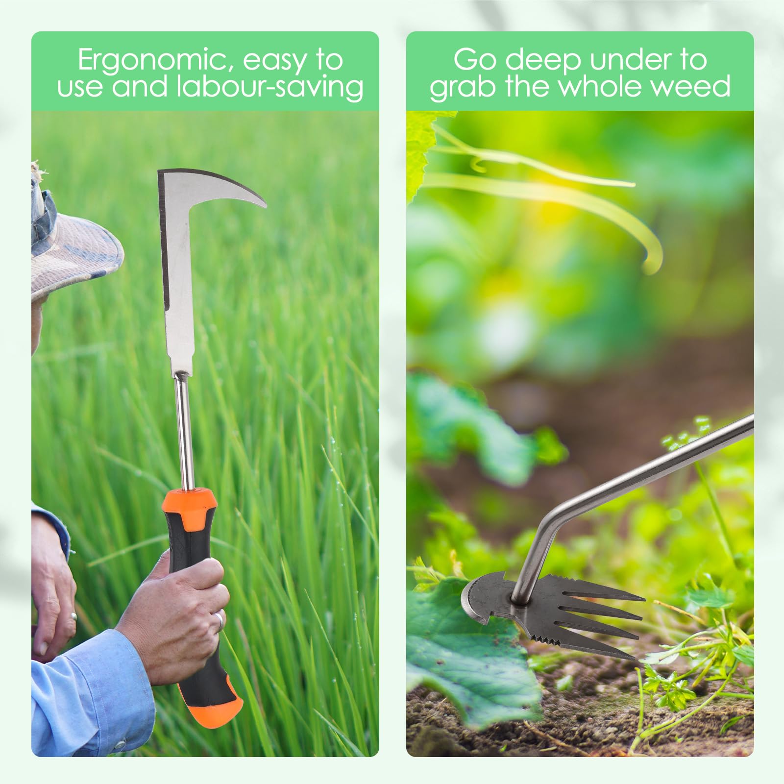 3 Pièces Désherbeur Manuel avec poignée en Caoutchouc, Outil De Désherbage Manuel, Acier Inoxydable Épaissi Weeder de Jardin, Rangement Facile, pour Désherber Votre Jardin, Creuser