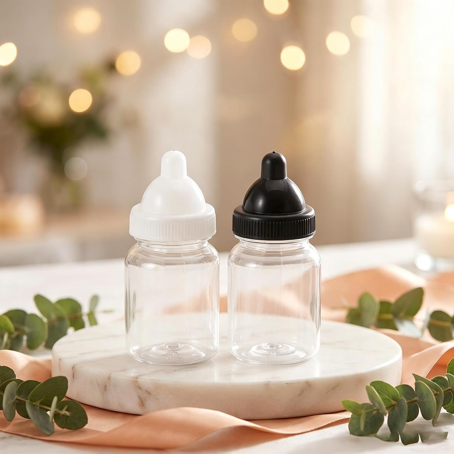 MAGICLULU 48pcs White Plastic Bottle Candy Jar for Birthday Party Favors