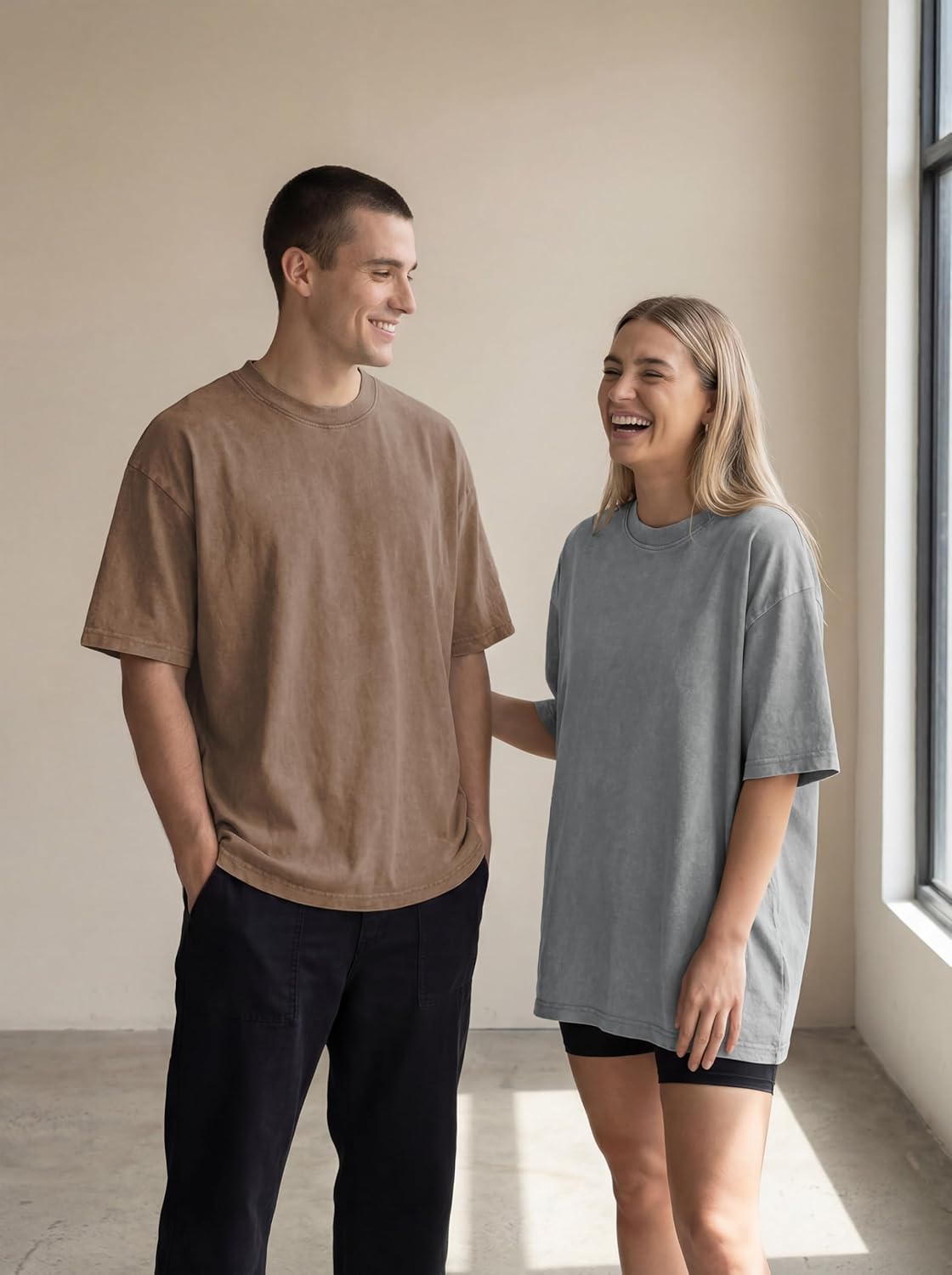 JMIERR 2 Pack Oversized T Shirts for Men Women Vintage Wash 100% Cotton Crewneck Heavyweight Tee Tops - Image 7