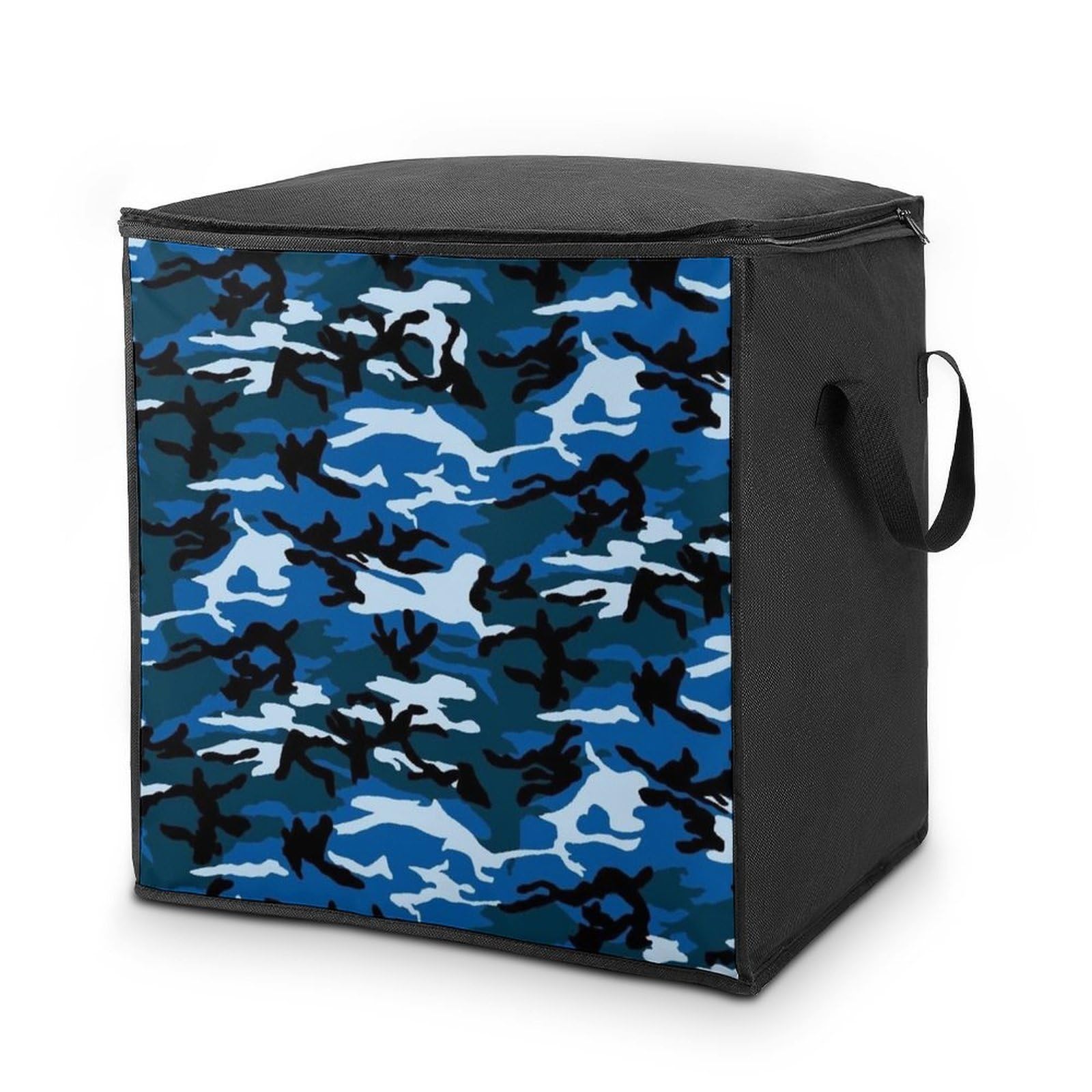 Lyfthologen 70L Storage Bags, Blue Camo Storage Box with Lid Zipper And Handles, Clothes Bags for Quilt, Blankets, Bedding