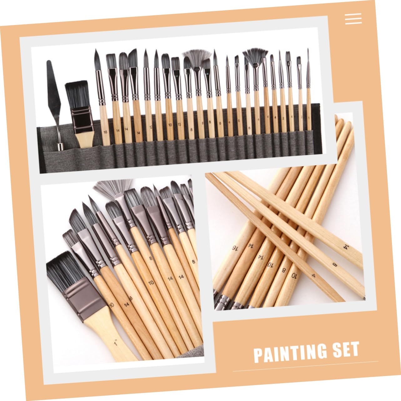 Ensemble de Pinceaux D’Art 24 Pièces pour Artistes, Poils Nylon