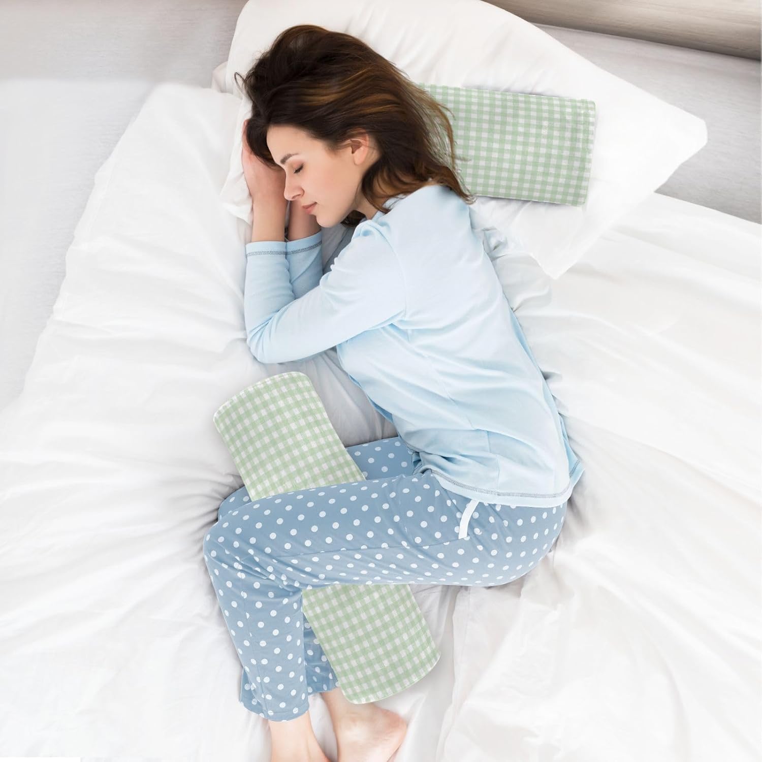 Green Gingham Checkered Neck Roll Pillow - Extra Dense Memory Foam Round Cylinder Bolster for Cervical Support, Spondylosis, Neck Pain Relief - Image 5