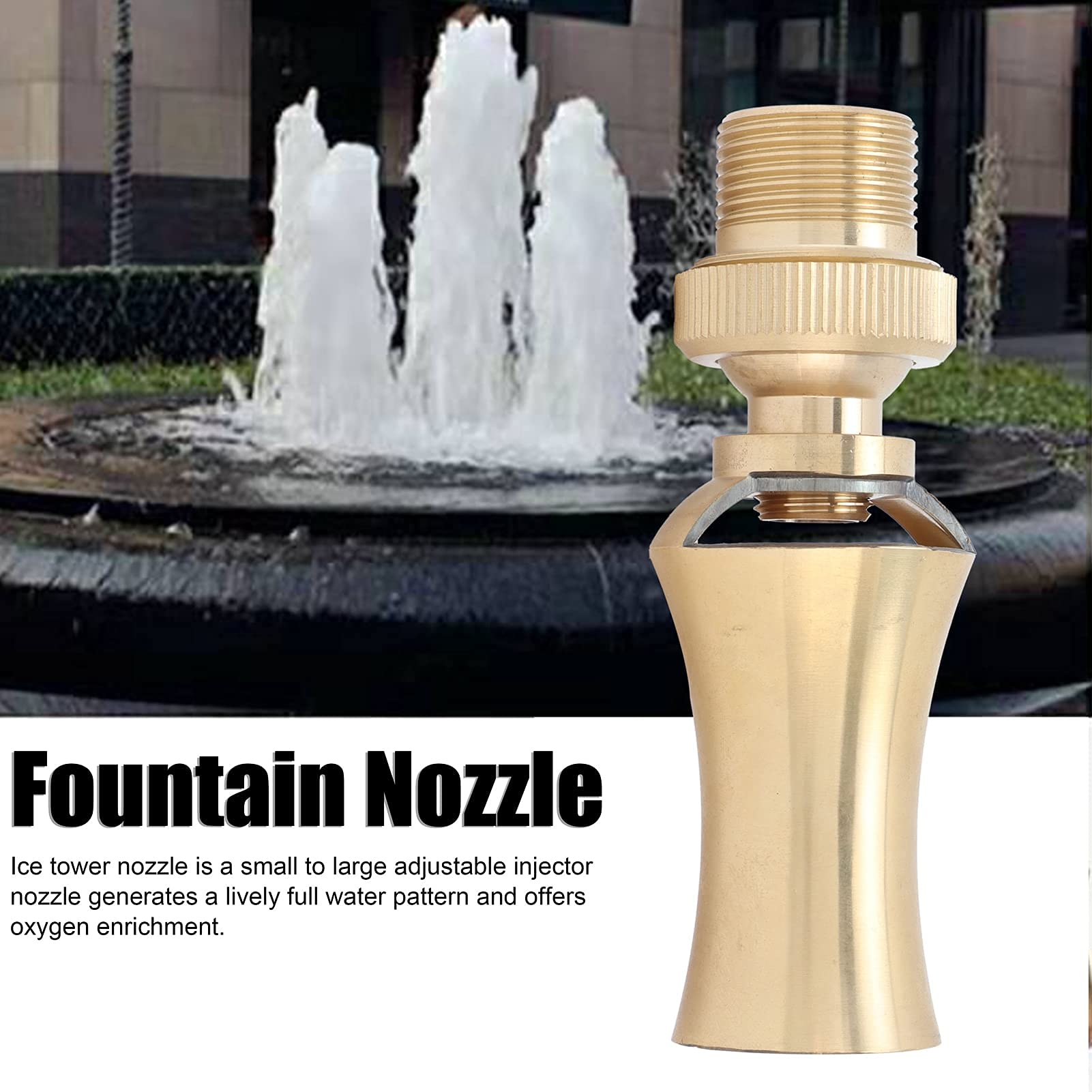 Cabezal de pulverización de chorro de dirección ajustable de latón, boquilla de fuente de agua de cedro de torre de hielo Cabezal de pulverización Aspersor(G1/2 Female Thread G3/4 Male Thread 25mm)