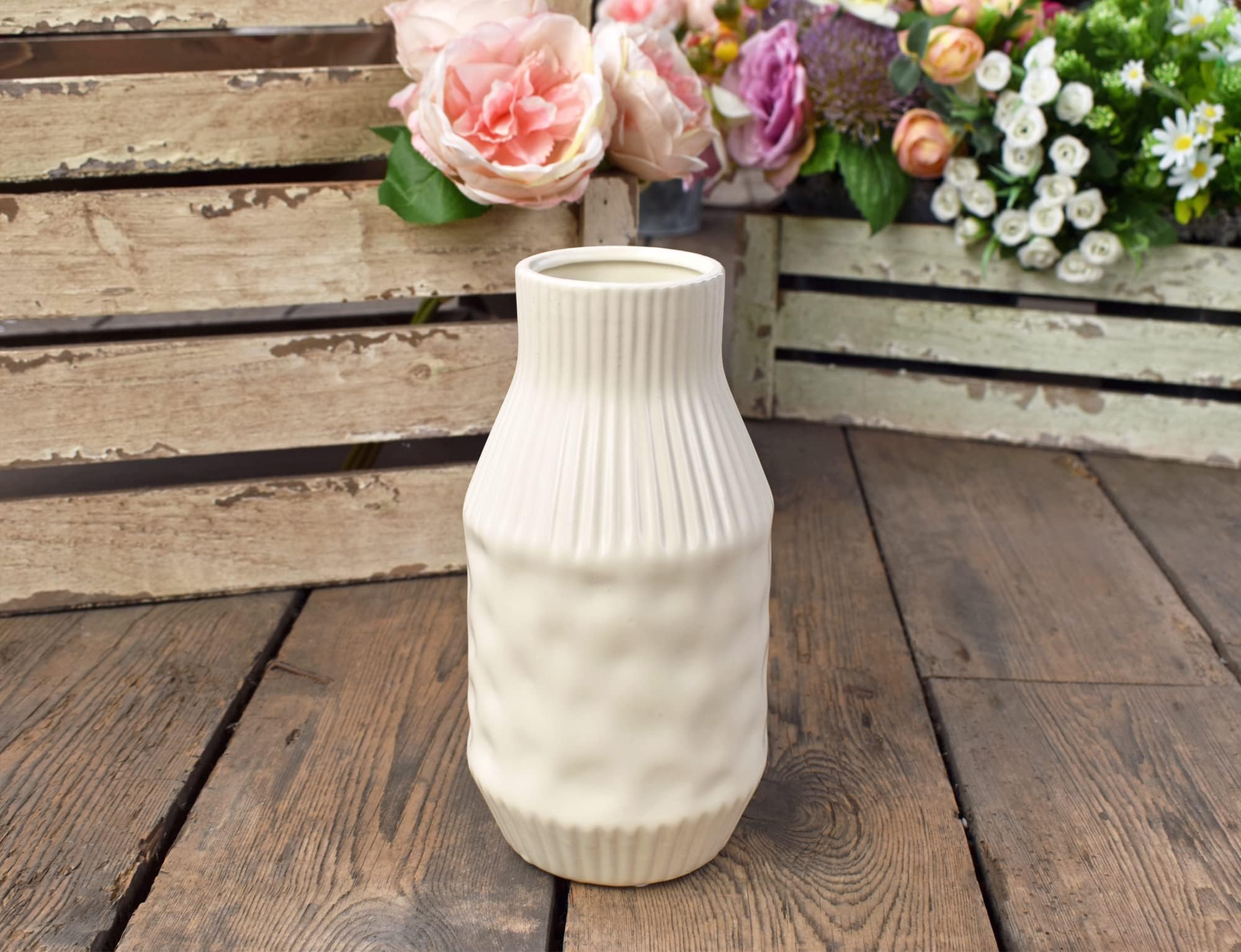 Cream Ceramic Flower Vase with Rope Home Wedding Decoration Ornamental Vases 3 Sizes NEW (Ivory Vase 21cm)