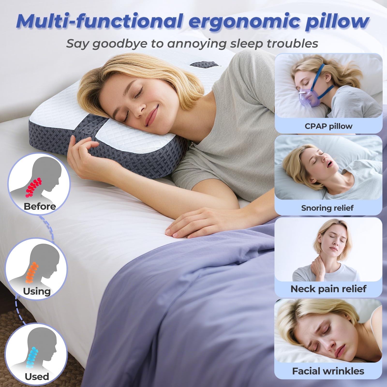Anti Schnarch Kissen für Seitenschläfer Memory Foam Kissen – Grau