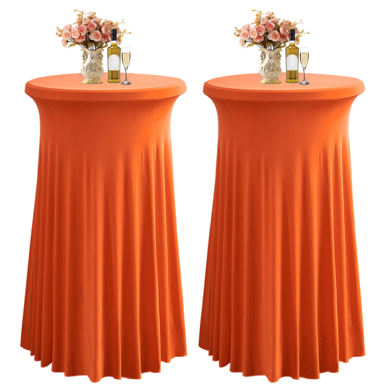 Nappe de cocktail avec rideaux ondulés orange pour tables hautes de mariage et banquet