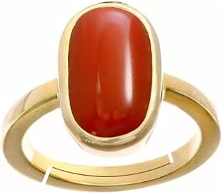 Red Italian Coral Munga Gemstone Ring 8.25 Carat Natural Coral Gift Ring For Loved Ones Munga Gemstone Gold Plated Ring March Birthstone Beautiful Ring For Unisex By JEWELS HUB, Red & Gold, Gemstone, No Gemstone