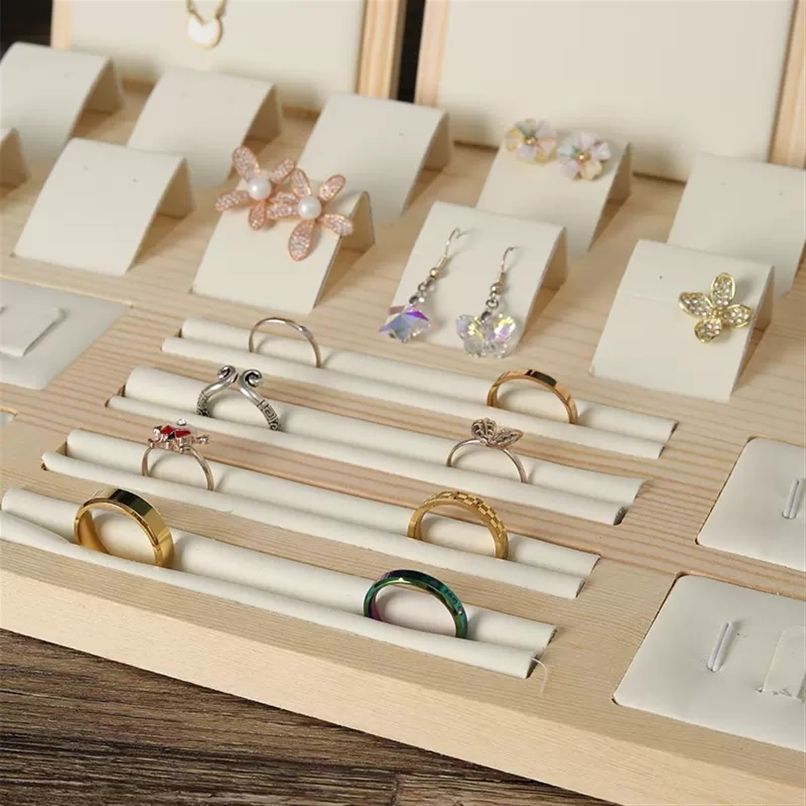 Organisateur de Colliers Présentoir à bijoux ensemble bague en cuir PU boucles d'oreilles présentoir pendentif chaîne coussin support de rangement mural Support à Bijoux(A)
