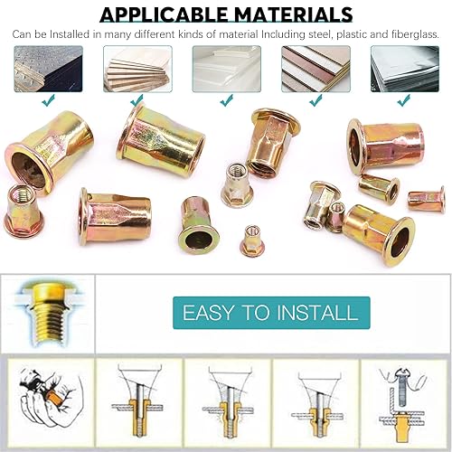 Miniatura 5 de Cimeton M345681012 Tuercas remachadoras de zinc de acero al carbono, cabeza plana, medio cuerpo hexagonal, inserción de tuerca (120PCS-M3)