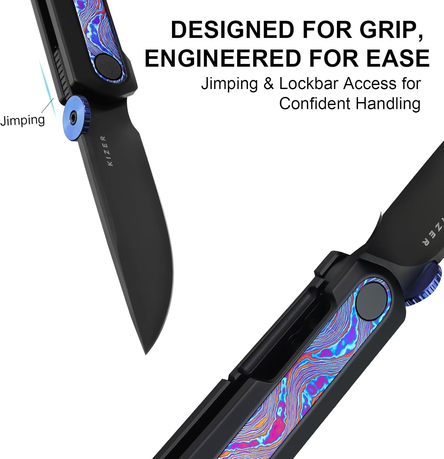 Kizer Quoll Pocket Knife, 2.95'' S45VN Blade Folding Knife with DLC-Ultra Coating, Titanium&Titanium Damascus Handle EDC Knife, Small EDC Pocket Knives for Men Women Gift Ki3733A3