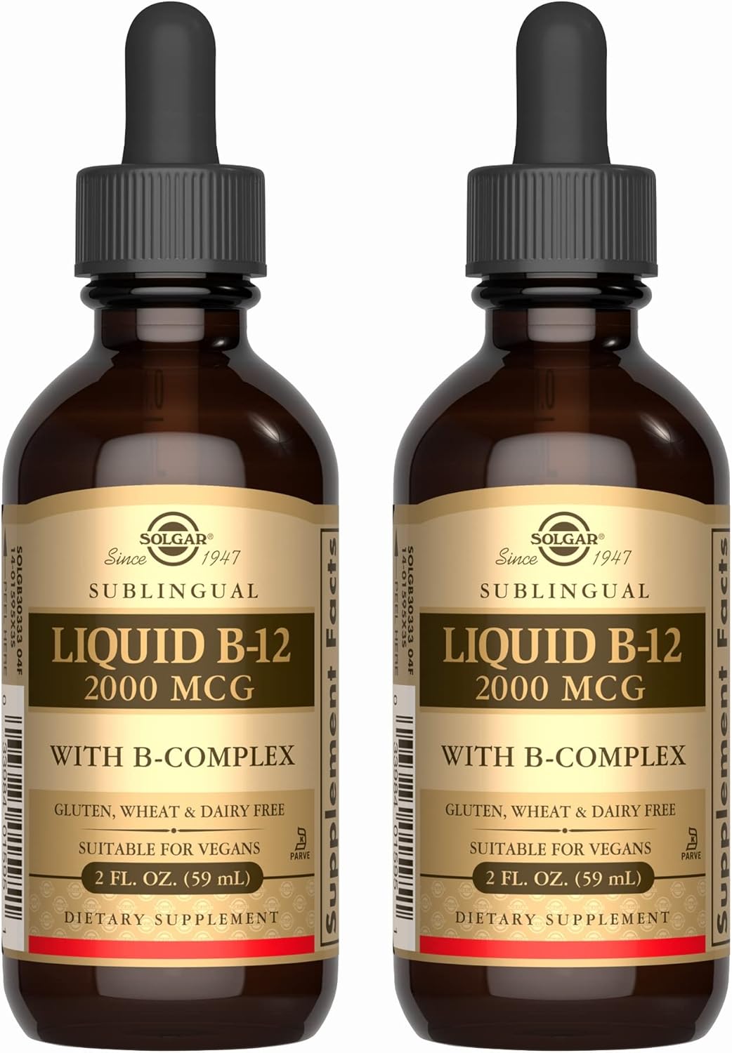 Solgar Sublingual Liquid B-12 2000 mcg with B-Complex – 2 fl oz, Pack of 2 – Supports Energy, Red Blood Cells, Healthy Nervous System & Heart Health – Vegan, Gluten Free – 118 Total Servings