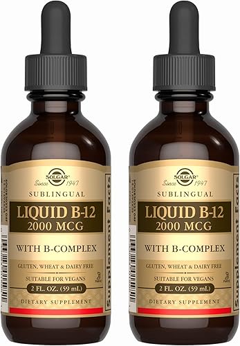 Solgar Sublingual Liquid B-12 2000 mcg con complejo B - 2 onzas líquidas, paquete de 2 - Soporta energía, glóbulos rojos, sistema nervioso saludable