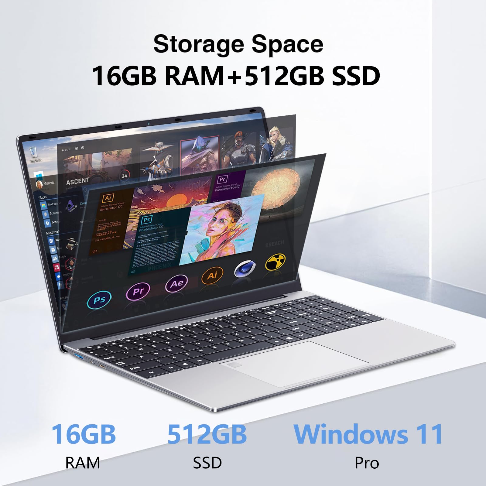KUU Gaming Laptop, 15.6 Inch Laptop Computer, 16GB RAM 512GB SSD