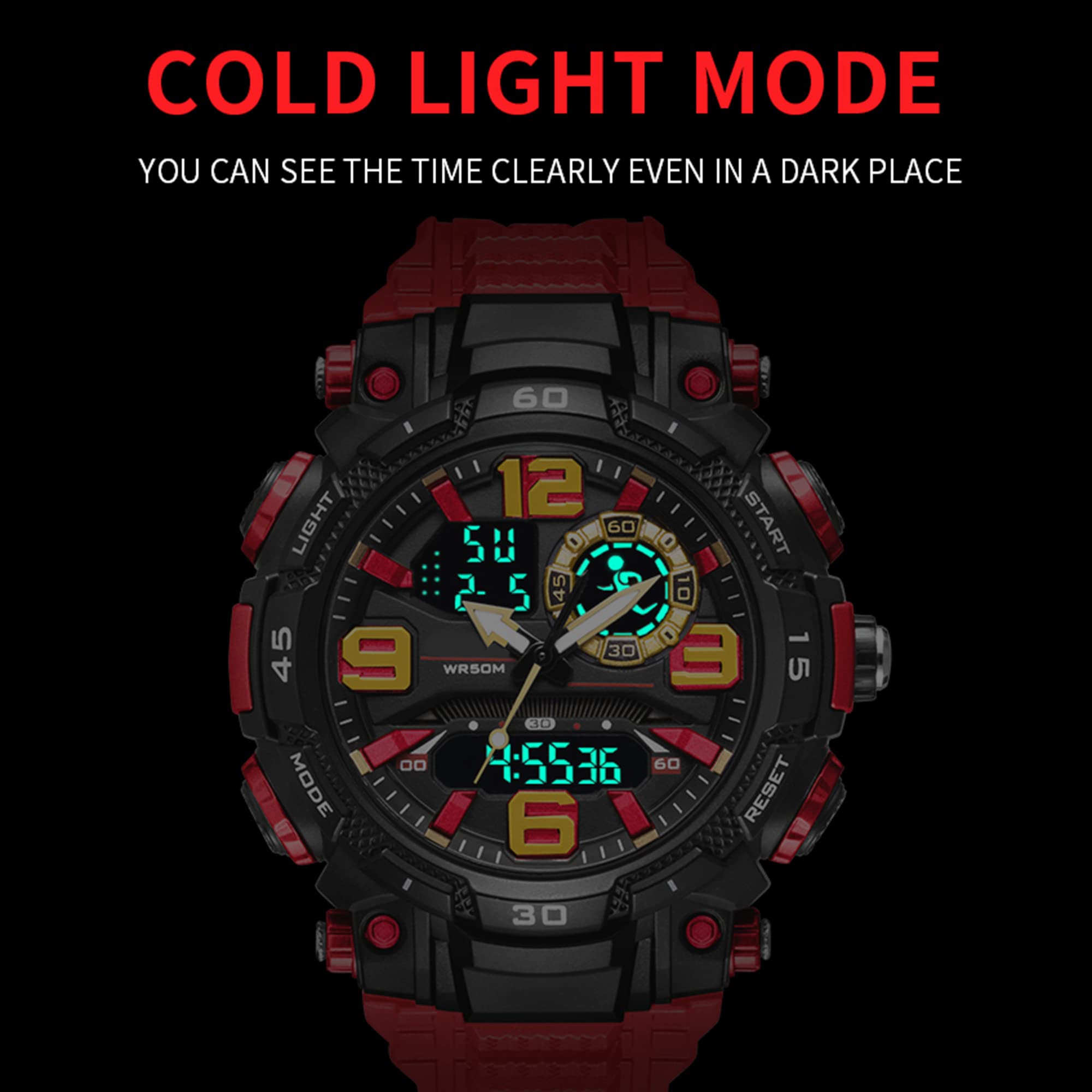 Orologio militare da uomo digitale da 50 m, impermeabile, sportivo, digitale, per esterni, con cronometro, sveglia, data, luce militare, orologio digitale sportivo per uomini