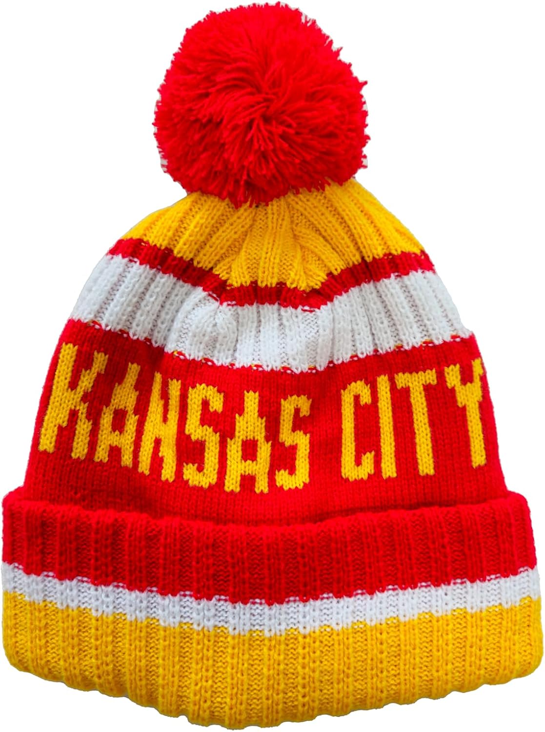 City Beanie Knit Hat with Pom Winter Cuffed Cap Sport Fans Gift