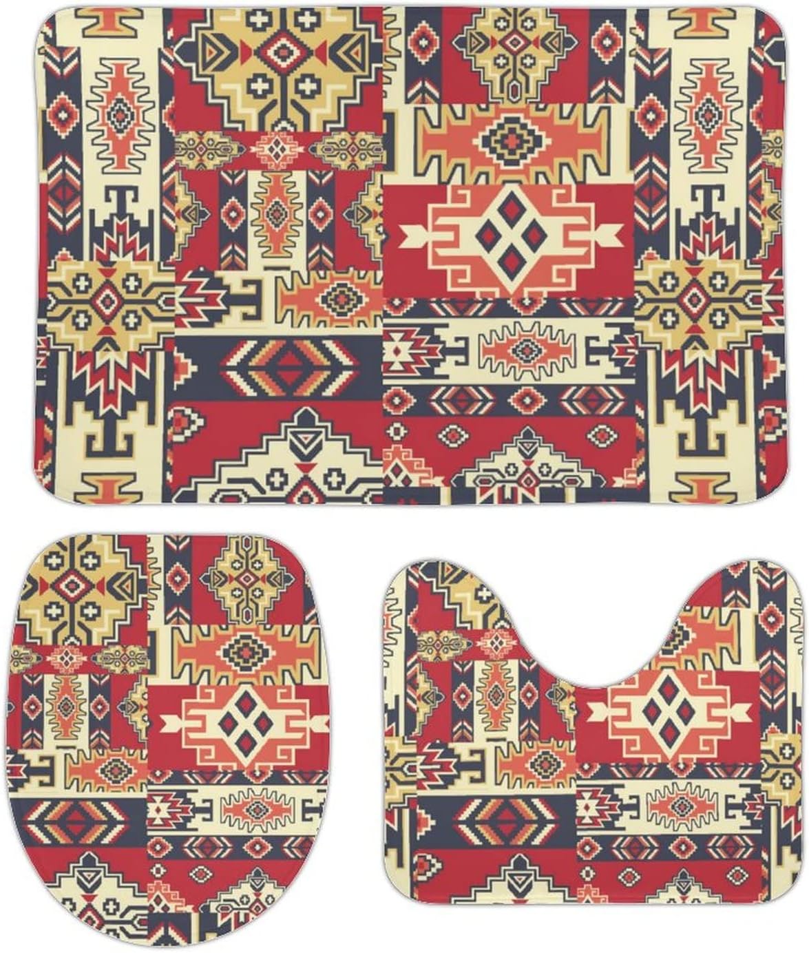 Indian Bath Mats Set, Bathroom Rugs for 3 Pieces, Toilet Mat, Soft