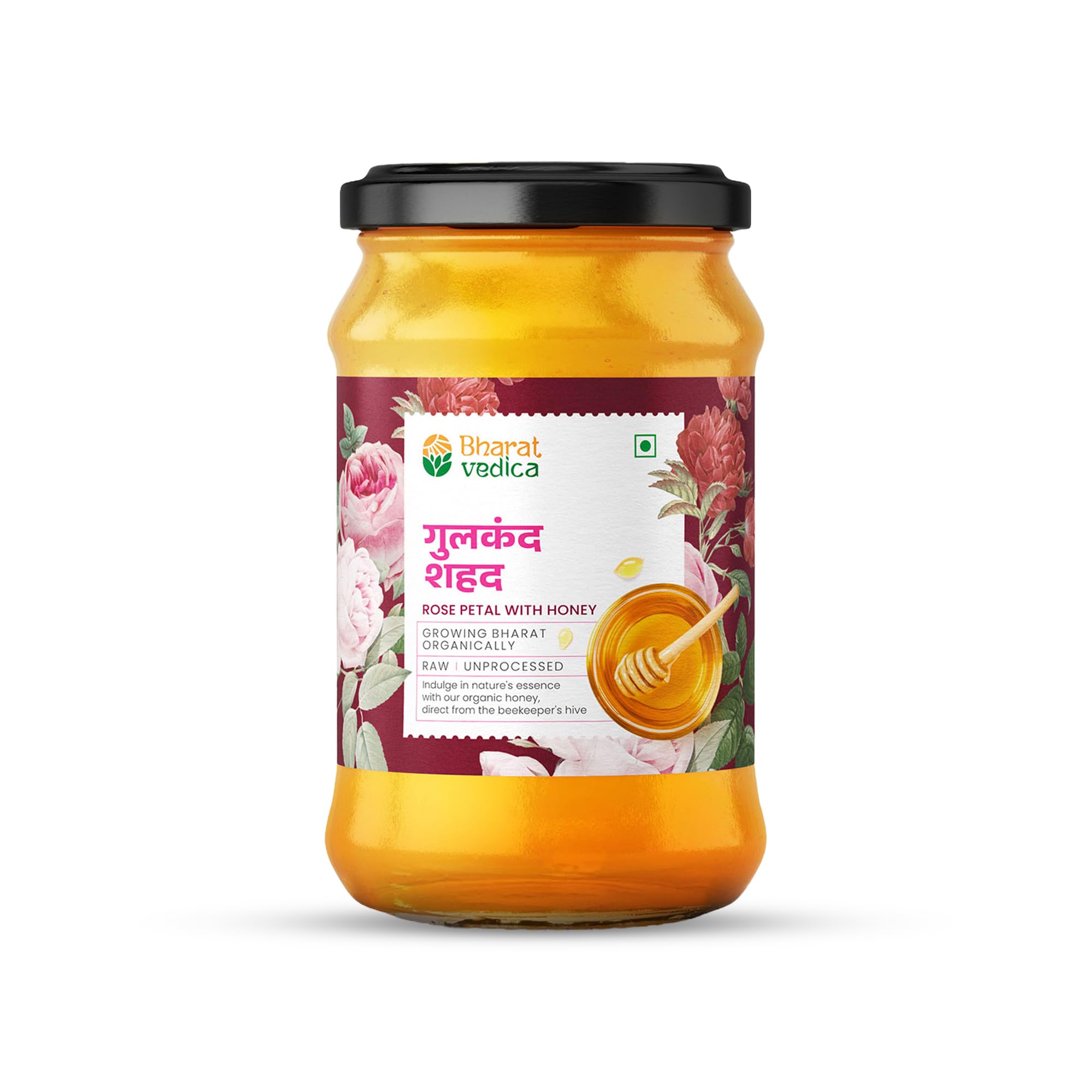 Rose Petal (Gulkand) Honey 350gm | 100% Pure & Natural | Raw, Unprocessed & Organic Honey | No Sugar Adulteration | Lab Certified | Glass Jar