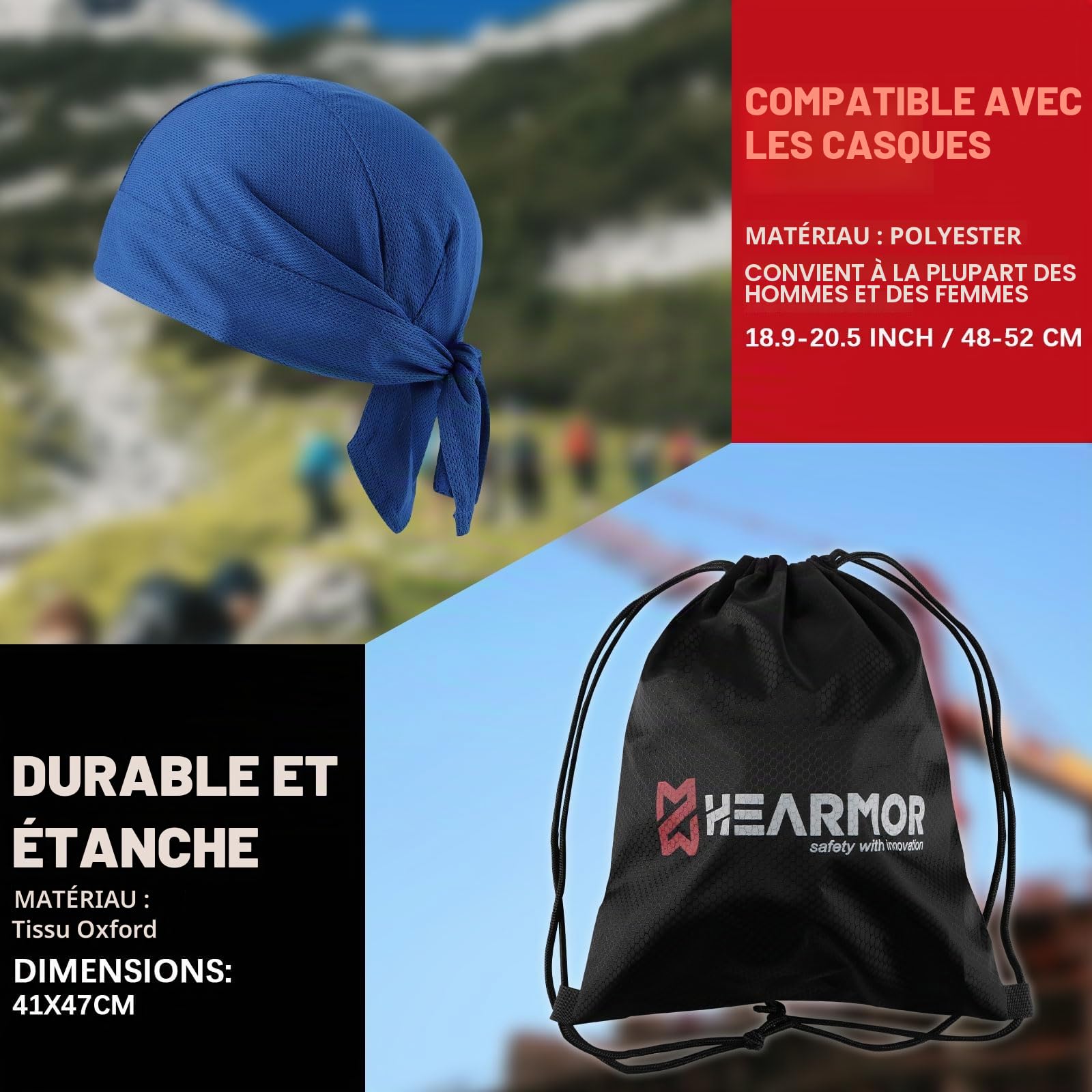 HEARMOR Casque de Protection de Chantier certifié EN397 en ABS réglable avec système à cliquet à 6 Points, avec Doublure de Refroidissement et Sac de Transport – Convient pour Tous Les lieux de