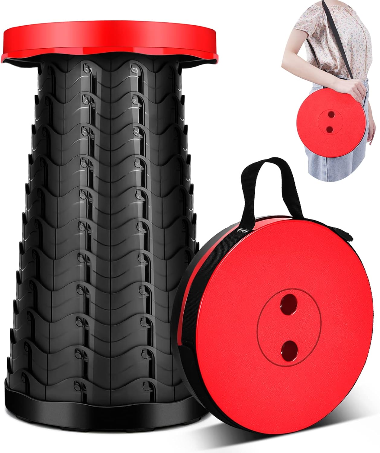 Upgraded Portable Collapsible Telescopic Stool, Sturdy Foldable Stool with Load Capacity of