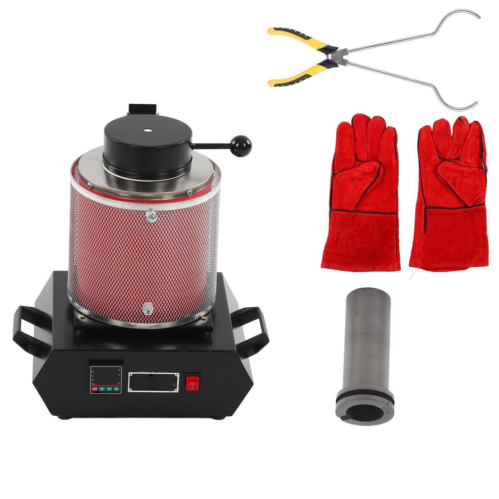 Horno de Fusión de Oro de 3 Kg, Horno de Fusión Eléctrico con Vinagrera de Grafito, Máquina de Horno de Fusión de Metales, para Cobre, Aluminio, Latón, Bronce, Plata (Enchufe