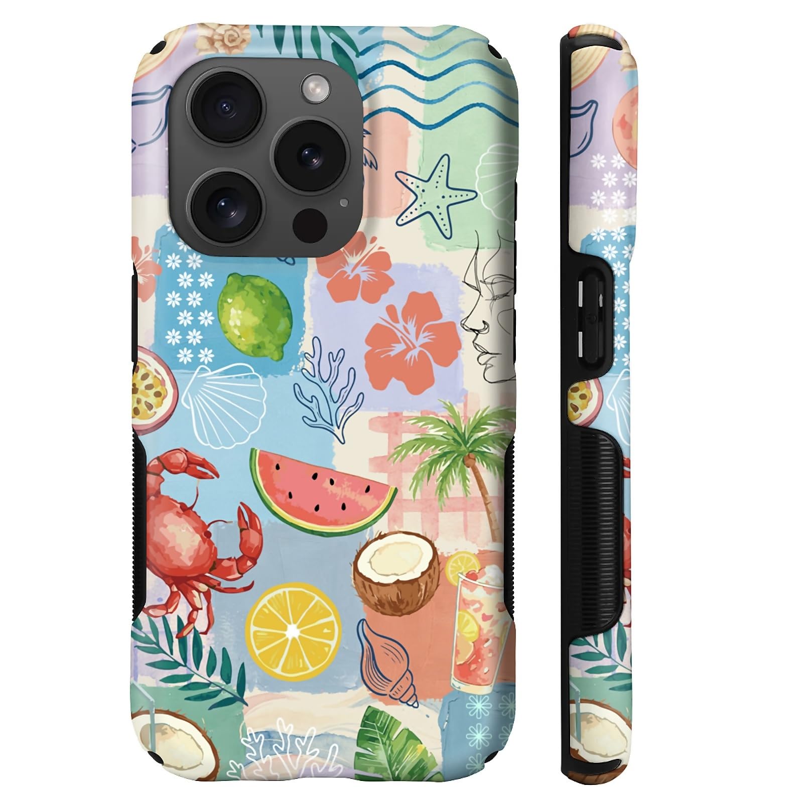 Funda compatible con iPhone 15 Pro Max, compatible con MagSafe, TPU suave a prueba de golpes y policarbonato duro, funda protectora para mujeres y niñas, collage italiano de verano Coquette
